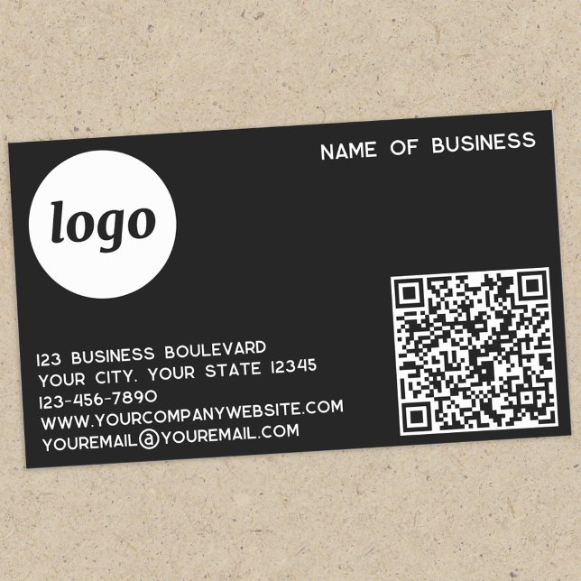 Simple Logo and QR Code Black Sticker (Logo QR code with custom text business promotional sticker)