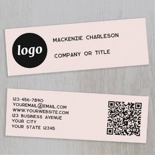 Simple Logo and QR Code Blush Pink Mini Business Card