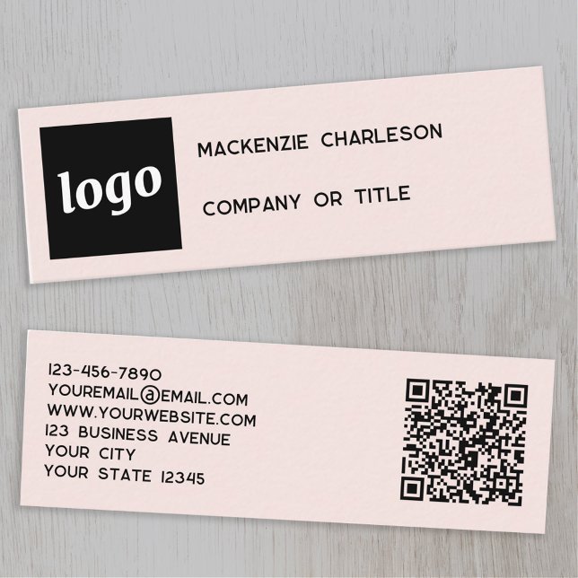 Simple Logo and QR Code Blush Pink Mini Business Card (Logo QR card and text custom business cards)