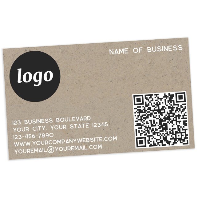 Simple Logo and QR Code Brown Paper Sticker (Logo QR code with custom text business promotional sticker with brown paper effect)