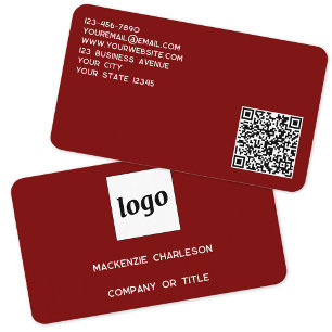 Simple Logo and QR Code Burgundy Red Business Card