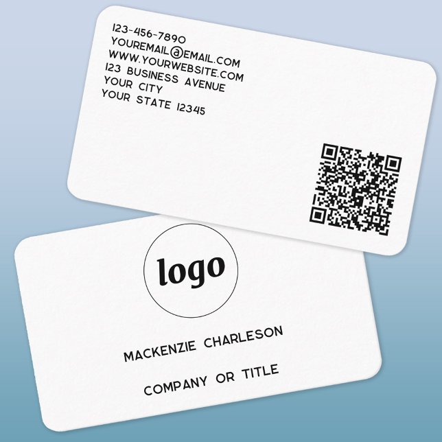 Simple Logo and QR Code Business Card (Modern simple logo with QR code and custom text professional business card)