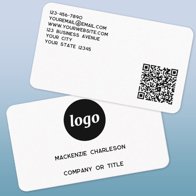 Simple Logo and QR Code Business Card (Logo QR code custom text professional minimalist business card)