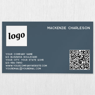 Simple Logo and QR Code Charcoal Gray Magnetic Business Card
