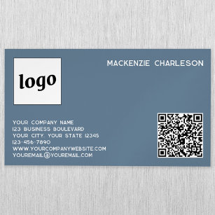 Simple Logo and QR Code Dusty Blue Gray Magnetic Business Card