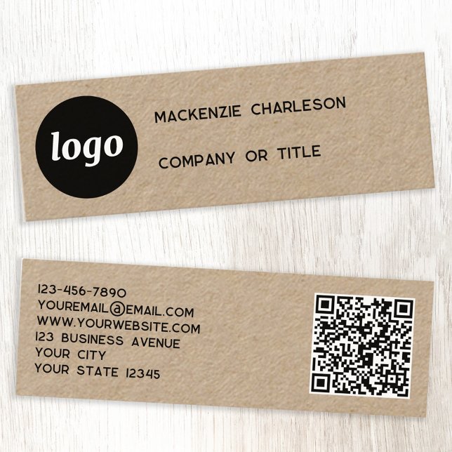 Simple Logo and QR Code Kraft Mini Business Card (Logo QR code and text custom kraft mini business card)