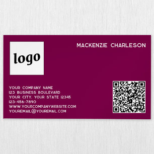 Simple Logo and QR Code Magenta Pink Magnetic Business Card