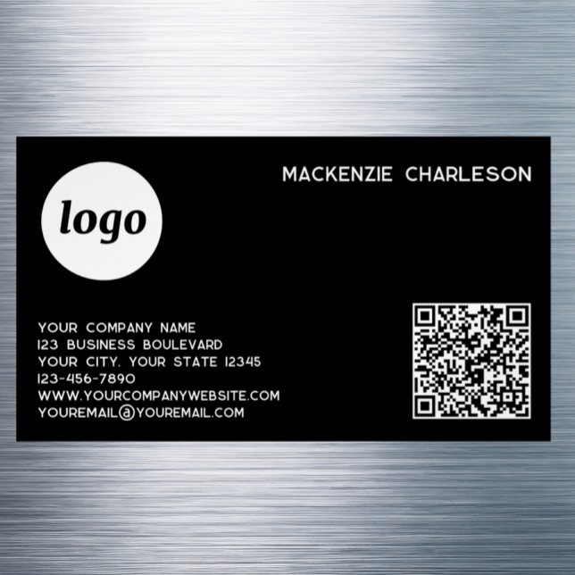 Simple Logo and QR Code Magnetic Business Card (Simple logo with custom text QR code business branding promotional magnetic business card )