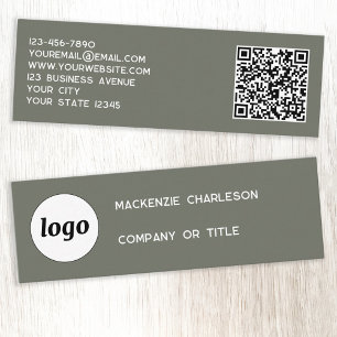 Simple Logo and QR Code Sage Green Mini Business Card