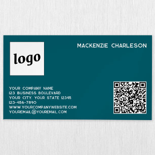 Simple Logo and QR Code Teal Green Magnetic Business Card