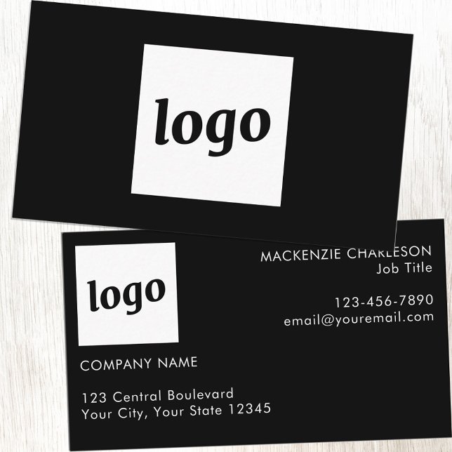 Simple Logo and Text Black Business Card (Logo with custom text black business card)