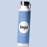 Simple Logo and Text Business Blue Water Bottle<br><div class="desc">Simple logo and custom text design to foster brand loyalty and promote your small business.  Replace the logo with your own,  and change or delete the top and lower text to customize.  Perfect for promotional purposes and to give to employees,  customers and clients.</div>