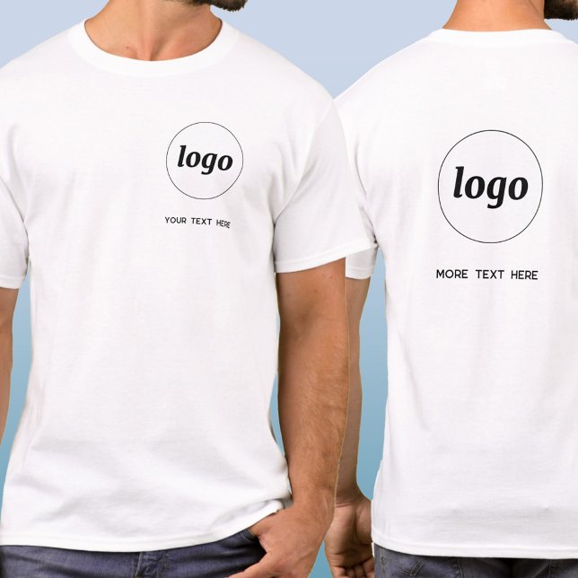 Simple Logo and Text Business Crest and Back T-Shirt (Simple logo with custom text crest and back style business branding promotional t-shirt)