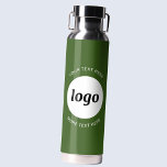Simple Logo and Text Business Forest Green Water Bottle<br><div class="desc">Simple logo and custom text design to foster brand loyalty and promote your small business.  Replace the logo with your own,  and change or delete the top and lower text to customize.  Perfect for promotional purposes and to give to employees,  customers and clients.</div>