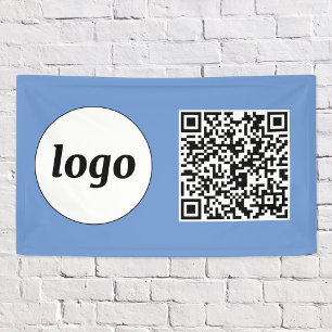 Simple Logo and Text Business QR Blue Banner