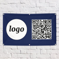 Simple Logo and Text Business QR Code Navy Blue