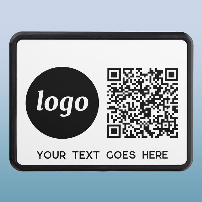 Simple Logo and Text Business QR Code Trailer Hitch Cover (Logo with text and QR code business promotional trailer hitch cover)