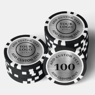 Simple Logo and Text Business Silver Promotional Poker Chips