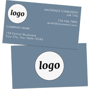 Simple Logo and Text Dusty Blue Grey Business Card