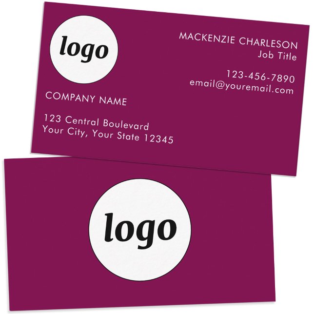 Simple Logo and Text Magenta Cherry Pink Business Card (Simple logo custom text professional branding business card dark cherry magenta pink)