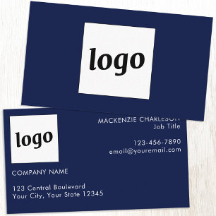 Simple Logo and Text Navy Blue Business Card
