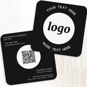 Simple Logo and Text QR Code Black Square Business Card
