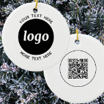 Simple Logo and Text QR Code Ceramic Ornament<br><div class="desc">Simple minimalist logo and custom text with QR code to promote your business in the winter Holidays.  Replace the logo,  QR code and text with your own to customize,  and change the background and text colour to match your own branding.</div>