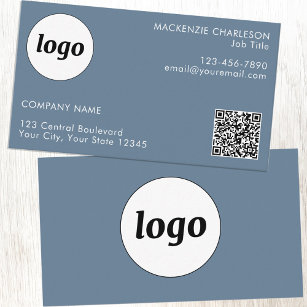 Simple Logo and Text QR Code Dusty Blue Gray Business Card
