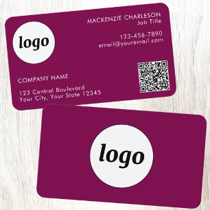 Simple Logo and Text QR Code Magenta Pink Business Card