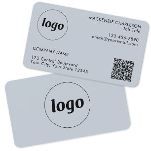 Simple Logo and Text QR Code Powder Blue Business Card