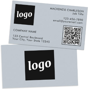 Simple Logo and Text QR Code Powder Blue Business Card
