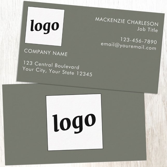 Simple Logo and Text Sage Green Business Card (Logo with custom text sage green minimalist modern business card)