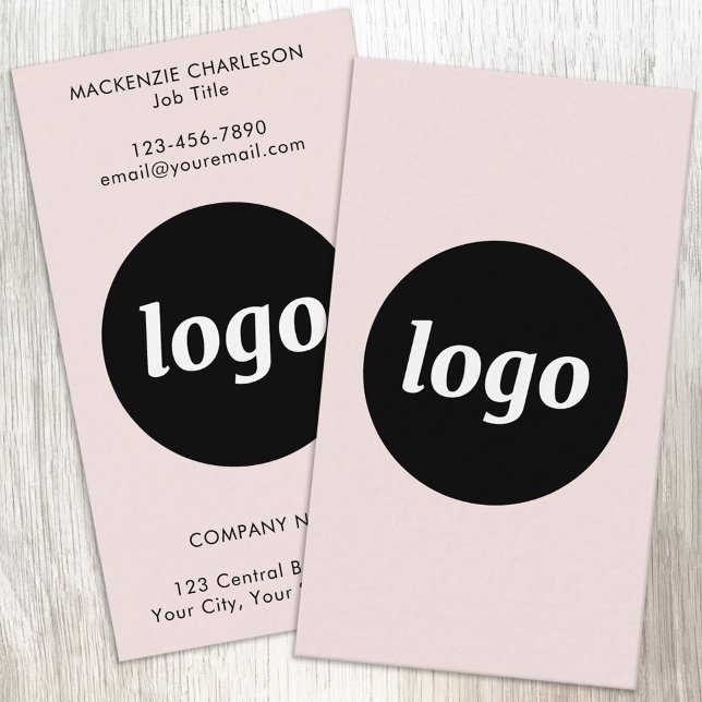 Simple Logo and Text Vertical Blush Pink Business Card (Simple logo with custom text business branding promotional blush pink vertical format business cards)