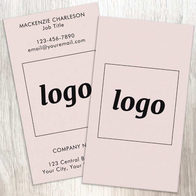 Simple Logo and Text Vertical Blush Pink Business Card (Simple logo with custom text business branding promotional blush pink vertical format business cards)