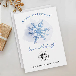 Simple Logo Blue Christmas Snowflake Watercolor Holiday Card