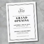 Simple Logo Business Grand Opening Invitation Postcard<br><div class="desc">A sleek and minimalist invitation designed for a business grand opening, product launch, or brand event. The layout features a clean white background with black classic serif typography, combining simple and chunky font styles for a professional and timeless look. A simple double-line frame adds an elegant touch without overwhelming the...</div>