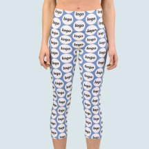Simple Logo Business Pattern Blue Capri Leggings