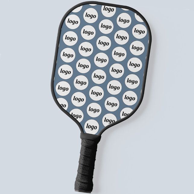 Simple Logo Business Pattern Blue Grey Pickleball Paddle (Logo pattern business promotional pickleball paddle)