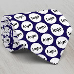 Simple Logo Business Pattern Navy Blue Tie<br><div class="desc">Simple logo pattern design to foster brand loyalty and promote your small business.  Ideal as a uniform and for a trade show or corporate event. Replace the logo with your own and change the dark navy blue background colour in the Design Tool to customize.</div>