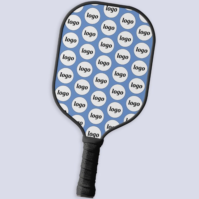 Simple Logo Business Pattern Sky Blue Pickleball Paddle (Simple logo pattern business branding promotional pickleball paddle in sky blue)