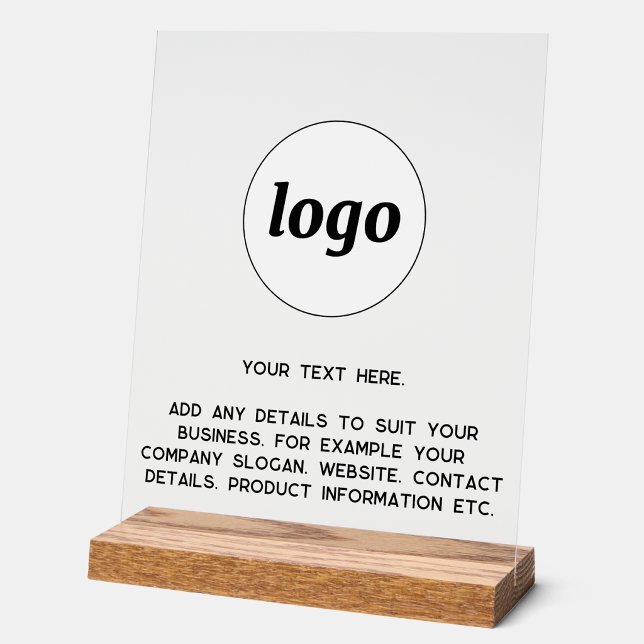 Simple Logo Custom Text Business Acrylic Sign (Simple logo with custom text business branding promotional clear acrylic sign)
