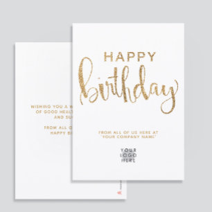 Simple Logo Faux Gold Glitter Happy Birthday Card