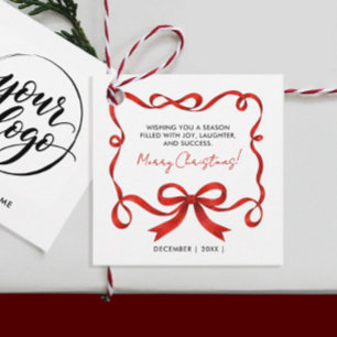 Simple Logo Merry Christmas Red Ribbon Business Favour Tags