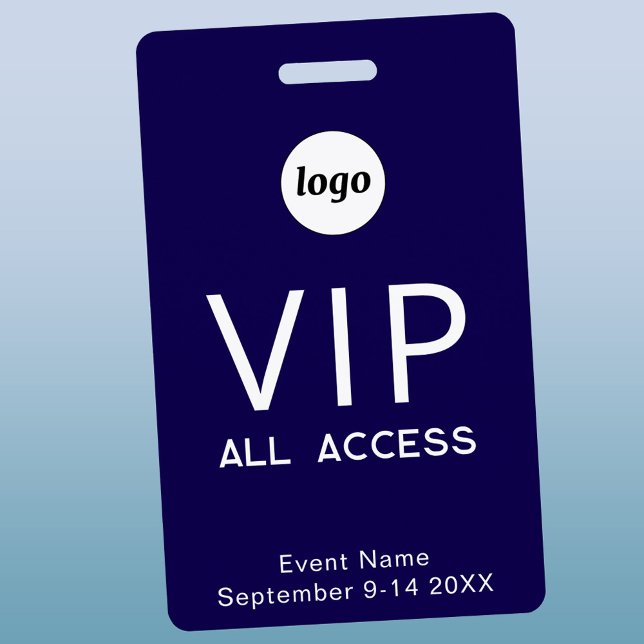 Simple Logo Minimalist VIP Event Navy Blue Badge (Simple logo custom text VIP all access pass navy blue)