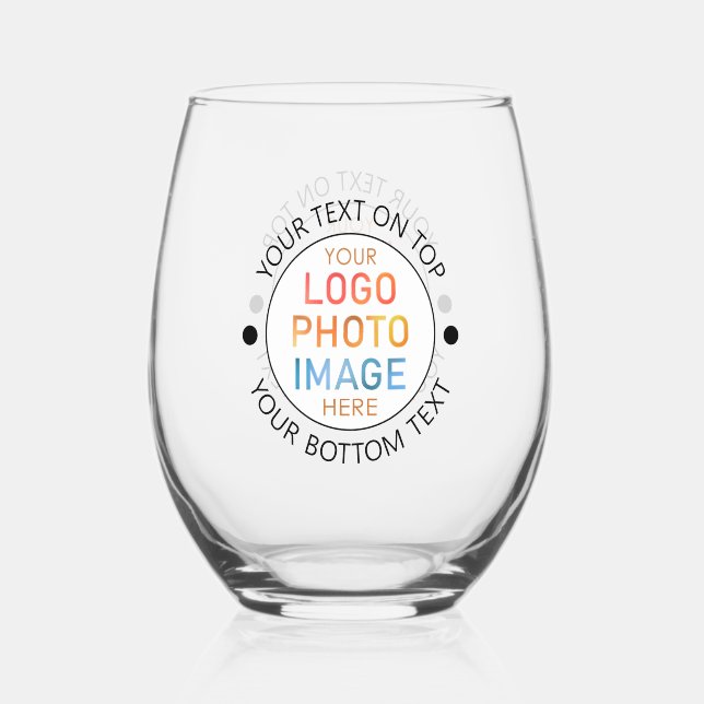 Simple Logo or Photo Personalized Custom Stemless Wine Glass (Front)