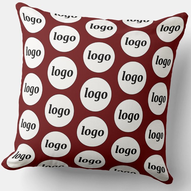 Simple Logo Pattern Burgundy Throw Pillow (Simple logo pattern business branding throw pillow in dark red burgundy)