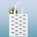 Simple Logo Pattern Business Branding Promotional Reusable Grocery Bag<br><div class="desc">Simple logo branding pattern design to foster brand loyalty and promote your small business. Replace the logo with your own and change the background colour in the Design Tool to customize. Great for your staff and employees, to use in your business and to give away to your customers and clients....</div>