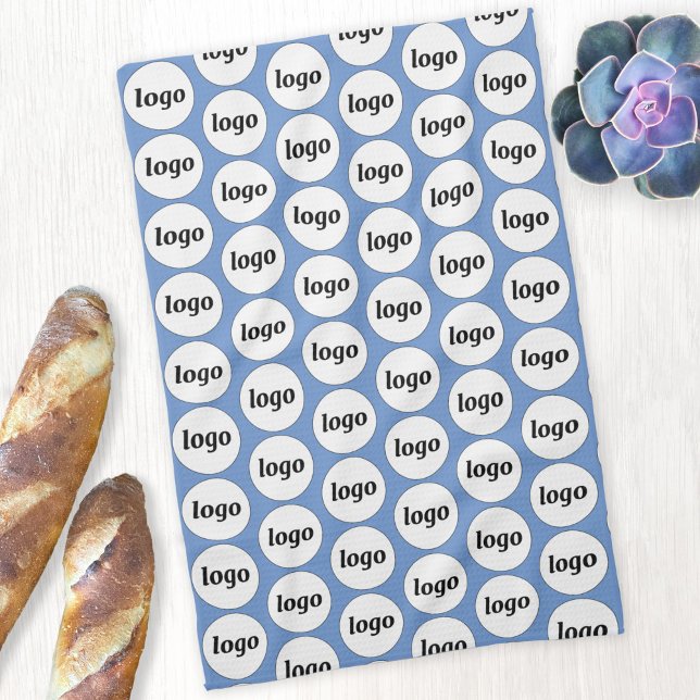 Simple Logo Pattern Business Promotional Blue Kitchen Towel (Logo pattern business branding promotional blue kitchen tea towel)