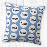 Simple Logo Pattern Business Promotional Blue Throw Pillow<br><div class="desc">Simple minimalist logo design to foster brand loyalty and promote your small business. Replace the logo with your own and change the background colour in the Design Tool to customize. Use them in your business, hotel, cafe, restaurant, office or store front, or sell or give them away to your customers...</div>