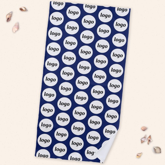 Simple Logo Pattern Business Promotional Navy Blue Beach Towel (Navy blue business branding logo pattern beach towel for customer client giveaway and promotional )